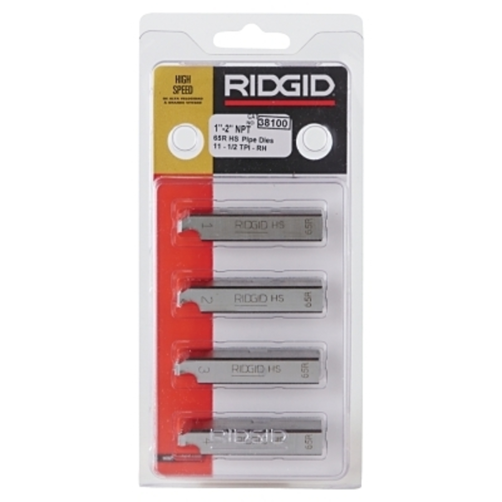 RIDGID Manual Receding Threader Pipe Dies, 1 in thru 2 in-11-1/2 NPT, High Speed, For Models 65R-C/65R-TC Ratchet Threaders (38100)